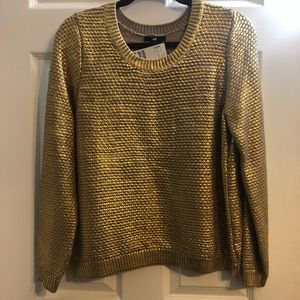 H&M Gold Metallic Foil Scoop Neck Knit Sweater